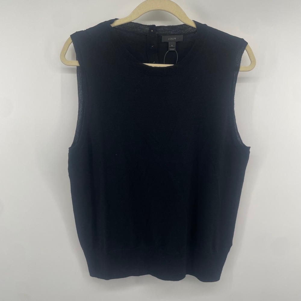 J.Crew Sweater Shell Women XL Black Merino Wool Sleeveless Button Back